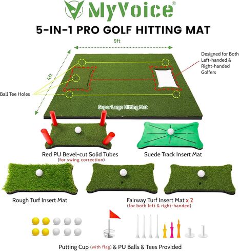 مجموعة سجادة الجولف - بساط ضرب مقاس 5 × 4 أقدام للتمرين الداخلي والخارجي، كبيرة جدًا، سميكة (31 مم)، 5 سجادات قابلة للتبديل، لعشاق الجولف in Kuwait