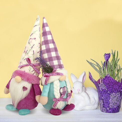 زينة الربيع الأرجواني التماثيل للمنزل، مضاءة الخزامى جنوم ديكور أفخم دمية لتمثال الجدول جنوم الحلي الأم النساء هدية in Kuwait