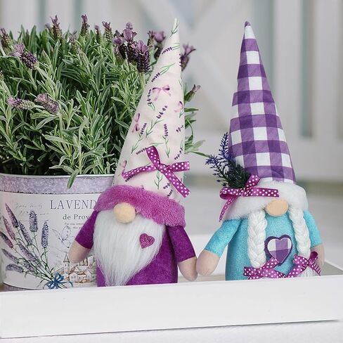 زينة الربيع الأرجواني التماثيل للمنزل، مضاءة الخزامى جنوم ديكور أفخم دمية لتمثال الجدول جنوم الحلي الأم النساء هدية in Kuwait