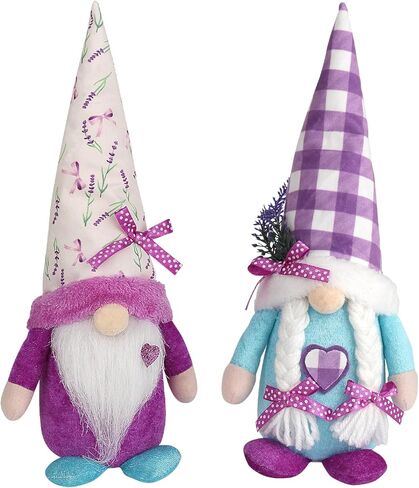 زينة الربيع الأرجواني التماثيل للمنزل، مضاءة الخزامى جنوم ديكور أفخم دمية لتمثال الجدول جنوم الحلي الأم النساء هدية in Kuwait