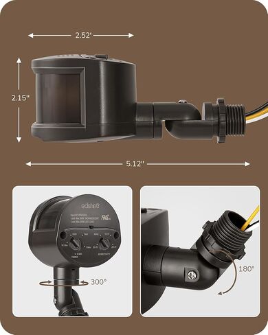 EDISHINE Motion Sensor, Automatic Dusk to Dawn, 180-Degree Replacement Motion Sensor, Adjustable Time & Detection Range Up to 60FT, Outdoor Motion Sensor for Security Floodlight, UL Listed, 2 Pack in Kuwait