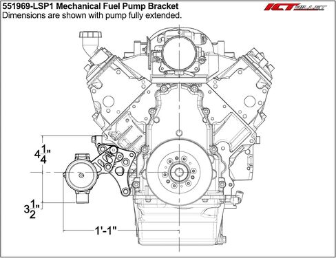 ICT Billet Aluminum LS Engine Low Mount Passenger Side Mechanical Belt Drive Fuel Pump Bracket Compatible with Aeromotive 6-GPM 12-GPM LSX LS1 LS3 LM7 5.3L 5.7L 6.0L 6.2L 551969-LSP1 in Saudi Arabia