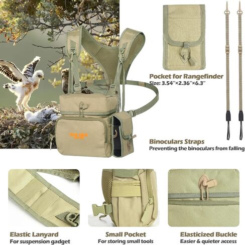 NEW VIEW Binocular Harness Chest Pack with Rangefinder Pouch, Bino Harness with Rain Cover for Bird Watching, Hunting, Hiking in Saudi Arabia