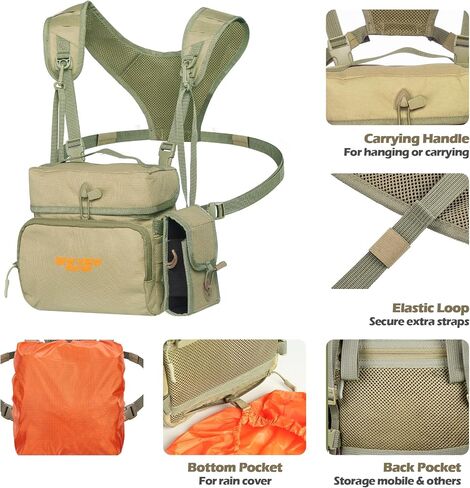 NEW VIEW Binocular Harness Chest Pack with Rangefinder Pouch, Bino Harness with Rain Cover for Bird Watching, Hunting, Hiking in Saudi Arabia