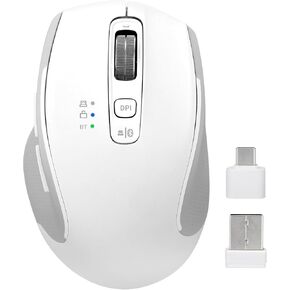 Bluetooth Wireless Mouse, 3 Modes Bluetooth & Mouse 2.4G Wireless Portable Optical 4 Level DPI Mouse with USB A USB C Receiver,for Laptop, MacBook Pro Air, PC, Computer (White)