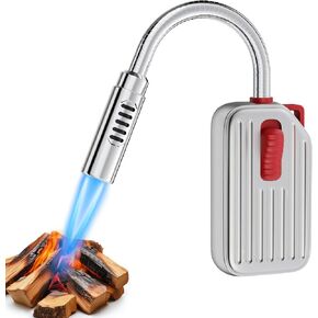 Megainvo Butane Lighter Torch Long Lighter Gas Refillable Fireplace Lighter with Adjustable and Continuous Flame, Long Neck Camping Lighter for Candle Fireplace Grill Camping (No Butane Included)