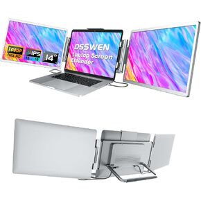 Laptop Screen Extender Monitor Portable: 14" Triple Screen Laptop Monitor Extender, 1080P FHD IPS Laptop Monitor Extender with Stand Compatible, Plug & Play Laptop Screen Extender for Wins/Mac/Chro