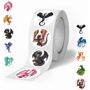 500 Pcs Dragon Stickers Roll for Kids, Western Dragon Stickers Magic Dragon Label Stickers and Decals for Water Bottle Computer Craft Supplies Classroom Rewards Party Favors
