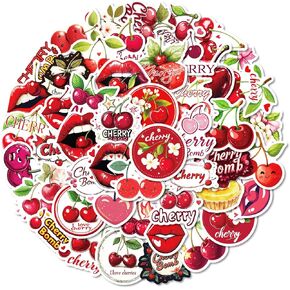 Cherry Stickers Cute Fruits Stickers Pack 50PCS, Icicrim Cherry Bomb Stickers for Water Bottles Laptop Phone Scrapbook Skateboard Waterproof Vinyl Decals for Adults Teens