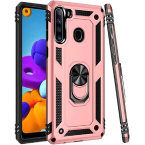Case for Galaxy A21 Case, for Samsung A21 Case, [Military Grade] Magnetic Car Ring Holder Mount Kickstand Defender Protective Phone Cover Case for Samsung Galaxy A21 (Rose Gold)
