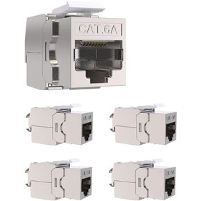 5-Pack Cat6A Toolless Keystone Jack, Female RJ45 Coupler Zinc Shielded (STP), PoE++ (4PPoE) 100W, UL Listed, Modular RJ45 Ethernet Coupler for Cat6a, Cat 6, Cat5e, Cat5 Cabling