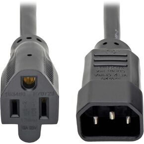 Tripp Lite Series NEMA 5-15R to C14 Power Cable Adapter, 1 foot / 0.3 Meters, UL Listed, Computer Power Plug to Standard Receptacle - 13A, 125V, 16 AWG, Lifetime Manufacturer's Warranty (P002-001-13A)