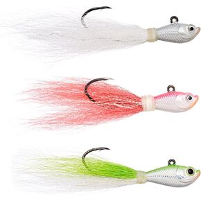 Eagle Claw TKBJA-3 Trokar Bucktail Jig Assortment, 3 oz, 90 Degree, White, Pink & Chartreuse Color, Hook Black Chrome
