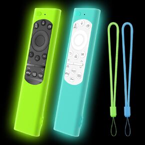 [2 Pack] Climberer Remote Cover for Samsung Smart TV, Silicone Protective Case for Samsung SolarCell Remote 2021-2023 BN59-01388A BN59-01357 BN59-01385 Glow in Dark (Luminous Green + Luminous Blue)