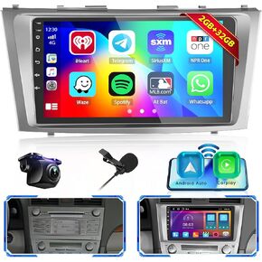 【2+32G】 for Toyota Camry 2007-2011 Fuluku Carplay Stereo with Wireless Carplay Android Auto, 9" Touch Screen Radio Dash Kit GPS Navigation WiFi Bluetooth SWC Mic Backup Camera