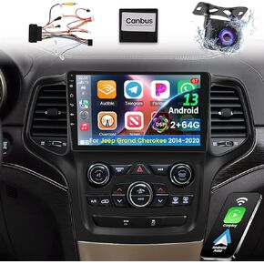 [2+64G] NHOPEEW for Jeep Grand Cherokee 2014-2020 Car Stereo - 9 Inch HD Touchscreen Android 13 DSP Audio - Wireless Carplay and Android Auto, GPS, WiFi, Mirror Link, SWC + AHD Backup Camera + Canbus