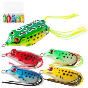 Topwater Frog Fishing Lures 5pcs, Frogs Crankbait Soft Bait for Top Water Bass Artificial Fishing Lure with Tackle Box, Freshwater Bass Fishing Gear