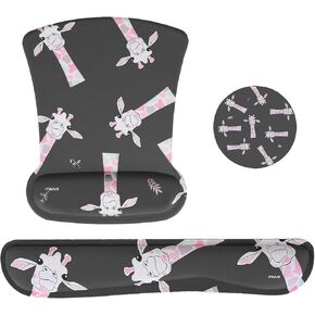 MOSISO Wrist Rest Support for Mouse Pad&Keyboard Set,Colorful Giraffe Ergonomic Mousepad&Coaster Non-Slip Base Home/Office Pain Relief&Easy Typing Cushion with Neoprene Cloth&Raised Memory Foam, Gray