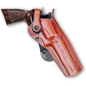 Masc Leather Paddle OWB Holster with Retention Strap Fits Smith & Wesson L-Frame Model 686 6-Shot 357 Magnum 6" Barrel, R/H Draw, Brown Color #1438#