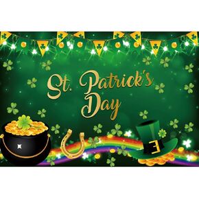 Leyiyi 12x10ft St. Patrick's Day Backdrop Vinyl Irish Green Lucky Shamrock Flags Pot of Gold Rainbow Spring Hope Glitter Photography Background for St Patricks Day Party Family Festival Photo Props