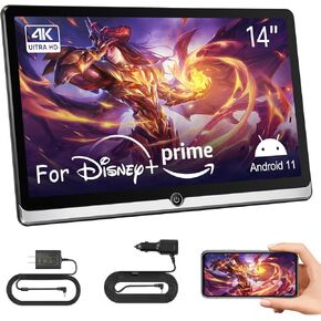 14inch Android Portable Car TV Headrest Monitor Tablet for Cars Back seat Support Phone Wireless mirroring Touchscreen with WiFi/Bluetooth/HDMI/USB/Video Player