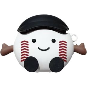 Super Funny Happy Lucky Baseball Earphone Case for AirPods 4, Novelty Stylish Soft Silicone Good Luck Smiling Baseball AirPods 4 Cover Protector Earbud Protective Case -Black