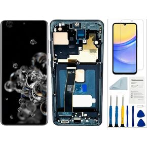 AMOLED for Samsung Galaxy S20 Ultra 5G Screen Replacement for Samsung S20 Ultra LCD Screen Replacement Black with Frame Samsung Galaxy S20 Ultra Display Touch Screen Assembly Repair Parts