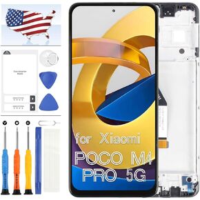 TFT for Xiaomi Poco M4 Pro 5G Screen Replacement for Xiaomi Poco M4 Pro 5G 21091116AG 6.6 inch LCD Display Touch Screen Digitizer Full Assembly Kit Black with Frame