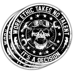 3 Pcs Work Ethic Takes No Talent It's a Decision Sticker Funny Mechanic Carpenter Toolbox Blue Collar Mechanic Sticker Work Ethic Stickers Laptop Bottle Phone Helmet Hard Hat Funny Gifts 3"x3"
