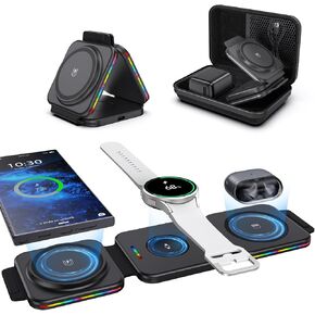 Wireless Charger for Samsung Charging Station for Samsung Galaxy S24 Ultra/Galaxy Bud, Foldable 3 in 1 Android Charging Station, Travel Charger for Samsung Galaxy Watch Ultra/7/6/5Pro