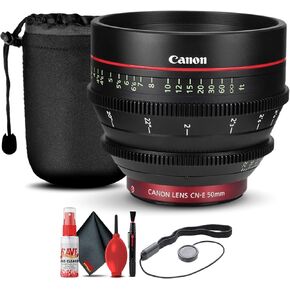Canon CN-E 50mm T1.3 L F Cine Lens (6570B001) + Lens Pouch + Cap Keeper + Cleaning Kit + More (Renewed)
