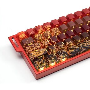 Sumgsn Shine Through Keycaps-PBT Red Side Printed Keycap, 128 Keys Cherry Profile Double Shot Keycap, Wave of Kanagawa Custom Keycap Set with Keycap Storage Box for Mechanical Keyboard (red)