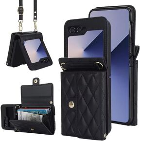 for Samsung Galaxy Z Flip 6 Accordion Crossbody Wallet Case, 4 Card Slots, RFID Blocking, and Adjustable Strap - Stylish and Versatile Accessory for The Modern Chic Woman (Black)