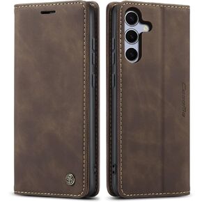Kowauri for Samsung Galaxy S25 Case, Classic Design Leather Wallet Magnetic Closure Flip Case with Kickstand Card Holder Slot Shockproof Protective Cover for Samsung Galaxy S25 (Coffee)