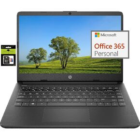 HP 14" Laptop for Student and Business Stream Ultral Light, Intel Quad-Core Processor, 16GB RAM, 128GB Storage(64GB eMMC+64GB Ghost Manta SD Card), 1-Year Office 365, Webcam, Long Battery Life, Win11