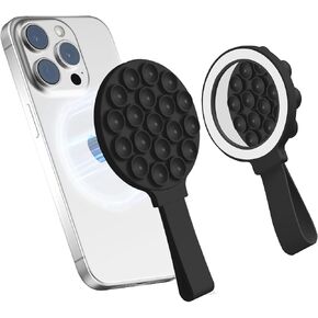 for Magsafe Silicone Suction Cup Phone Mount Built-in Mirror for iPhone Hands-Free Cell Phone Accessory Holder for Selfies & Videos (White)