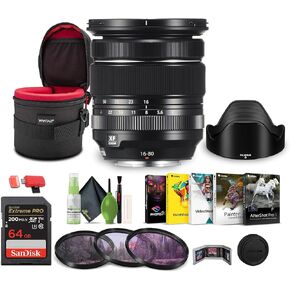 Fujifilm XF 16-80mm f/4 R OIS WR Lens Bundle with Professional 72mm Filter Kit, UV/CPL/F + Cleaning kit + 64GB Memory Card + Lens Case + More
