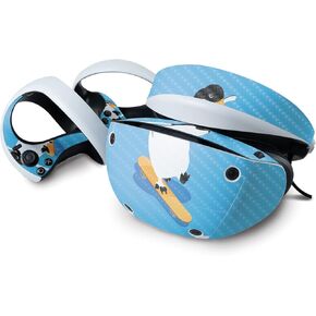 MightySkins Carbon Fiber Skin Compatible with Sony Playstation VR2 - Skater Penguin | Protective Durable Textured Carbon Fiber Finish | Easy to Apply & Change Styles | Made in The USA