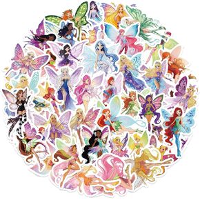 50pcs Cartoon Flower Fairy Stickers, Waterproof Vinyl Stickers Pack for Laptop, Journal, Scrapbooking, Kindle, Water Bottles, Graffiti Aesthetic Decals