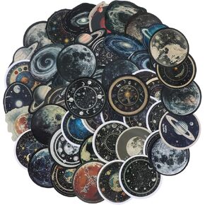 TIESOME 50Pcs Celestial Stickers, Vinyl Waterproof Stickers Planet Moon Space Astronomy Sticker Waterproof Cosmic Galaxy Stickers for Laptop Water Bottle Skateboard Scrapbook Luggage