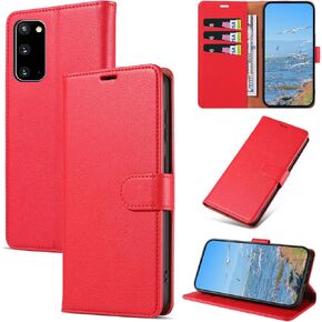 Case for Samsung Galaxy S20, RFID Blocking PU Leather Wallet Case with Card Holder, Magnetic Flip Cover Compatible with Samsung S20, Red
