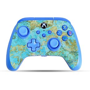 Glossy Glitter Gaming Skin Compatible with PowerA Xbox Series X|S Enhanced Wired Controller - Teal Marble - Premium 3M Vinyl Protective Wrap Decal Cover | Crafted in The USA by MightySkins
