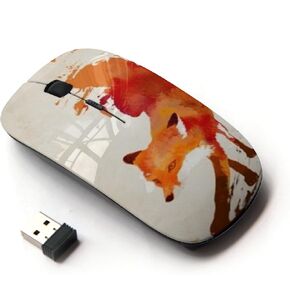 [ Optical 2.4G Wireless Mouse [ Fox Red White Watercolor Painting Art ]