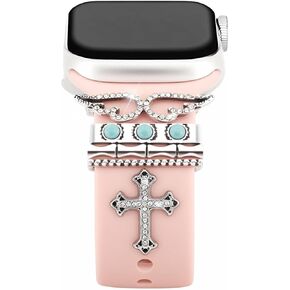 Watch Band Charms Set - Watch Band Decorative Rings Loops Chic Elegant Diamond Charms Slide Strap Accessories Apple Watch Band Charms Compatible with 40 41 42 44 45 mm and iWatch Series 9 8 7 6 5 4 3 2 1(No Band)