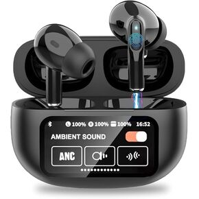 Wireless Bluetooth 5.4 Earbuds, Active Noise Cancelling, Touch Display, Transparency Mode, Black