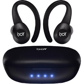 iJoy Wireless Running Headphones with Charging Case + Removable Earhook- Bluetooth Wireless Earbuds with Charging Case- Sports Bluetooth Headphones IPX7 36 Hrs Playtime- Wireless Bluetooth Earbuds