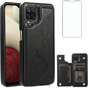 Asuwish Phone Case for Samsung Galaxy A12 with Tempered Glass Screen Protector Card Holder Wallet Cover Stand Flip Leather Cell Accessories Glaxay A 12 12A samsunga12case Cases Women Golden