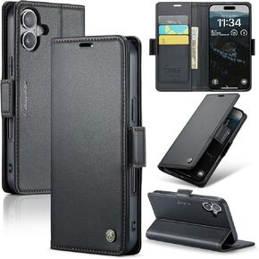 Flip Case for iPhone 16, [RFID Blocking] PU Leather Wallet Flip Folio Case with Card Holder Kickstand Shockproof Phone Cover for Men Women for iPhone 16 Case 6.1 inch (Blue)