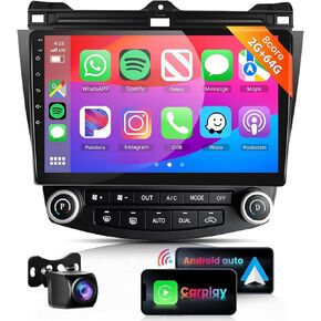Podofo 8Core 2G 64G Radio for Honda Accord 7th 2003-2007 Car Stereo with 10.1inch 1280x720 IPS Touchscreen Wireless Carplay Android Auto MirrorLink 5.0Bluetooth WiFi 36EQ DPS RDS GPS Backup Camera