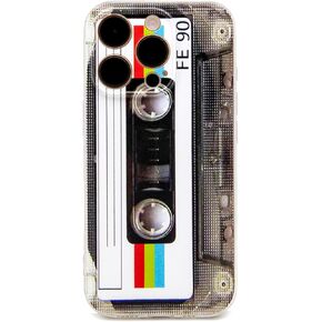 Case for iPhone 16 Pro, Matte Finish Heavy Duty Soft Back Cover with Reinforced Corners TPU Soft Bumper Retro Cassette Tape Case Compatible with iPhone 16 Pro